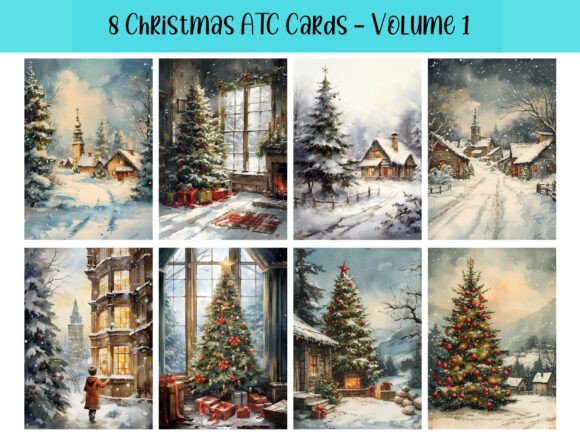 Download 8 Christmas ATC Cards for Scrapbooking - Premium Resources