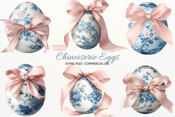 Download Chinoiserie Easter Eggs Clipart Pink Bow - Premium Bundle